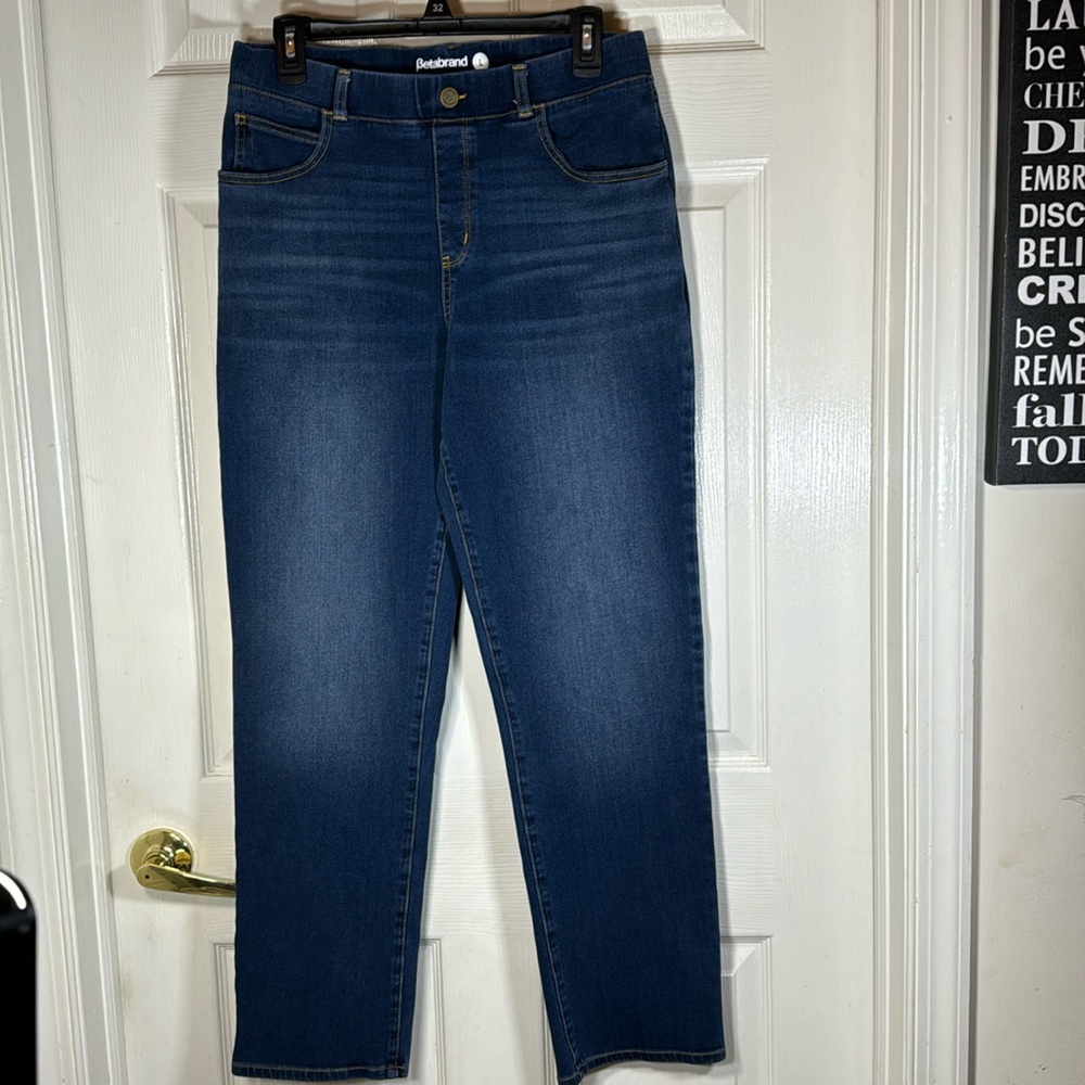 Betabrand Denim Pull-on Stretchy Straight Leg Pants Size Large - Picture 1 of 5